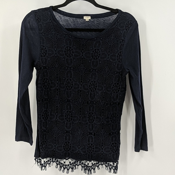J.CREW FACTORY Navy Crochet Overlay L/S Tee - Picture 1 of 5